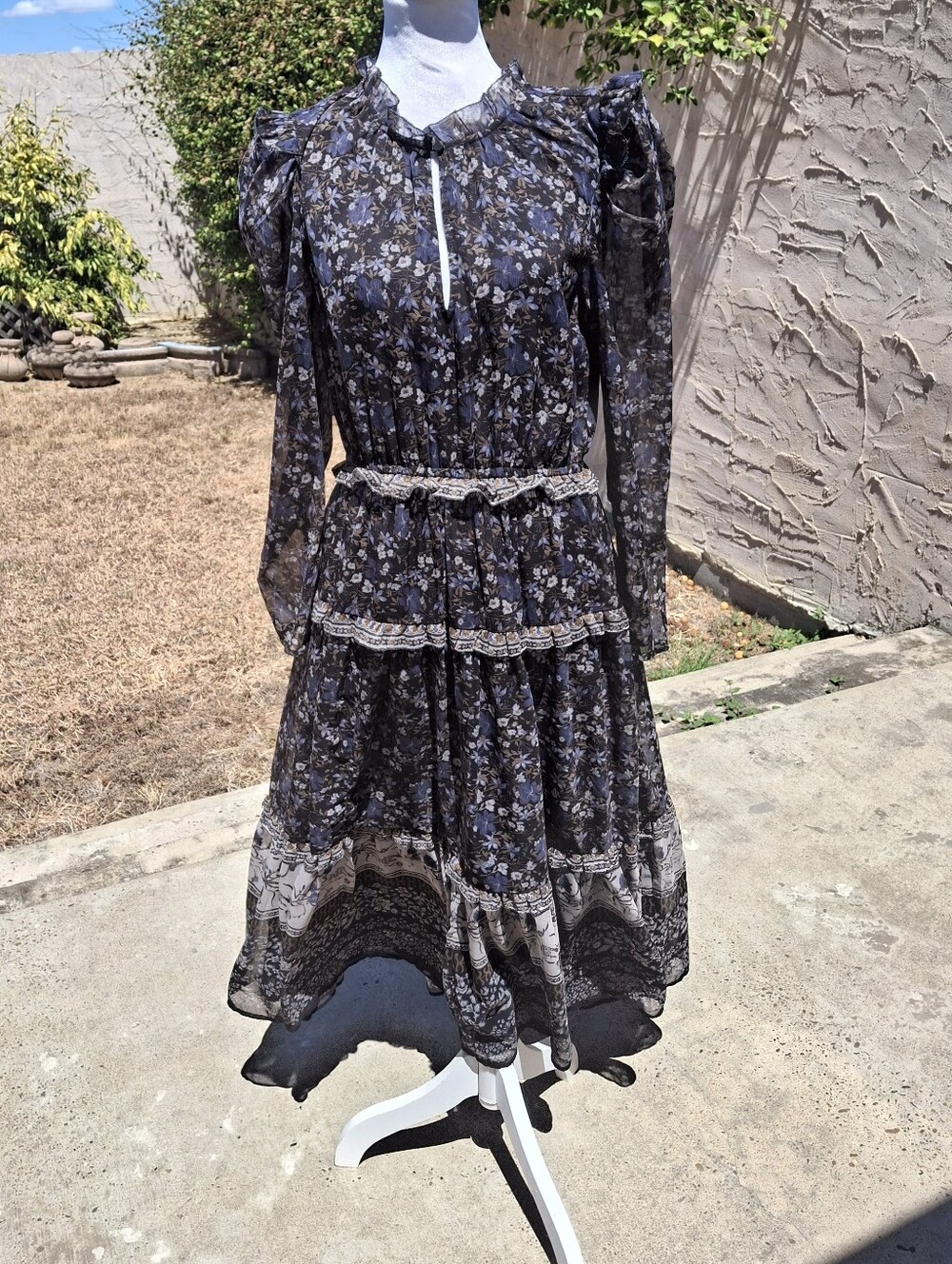 Antonio Melani Floral Tiered Ruffle Maxi Dress Elastic Waist Long Sleeve  Size 8 - Picture 5 of 16